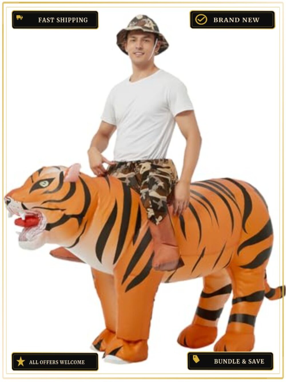 Inflatable Tiger Costume Adult One Size Halloween Blow Up Cosplay